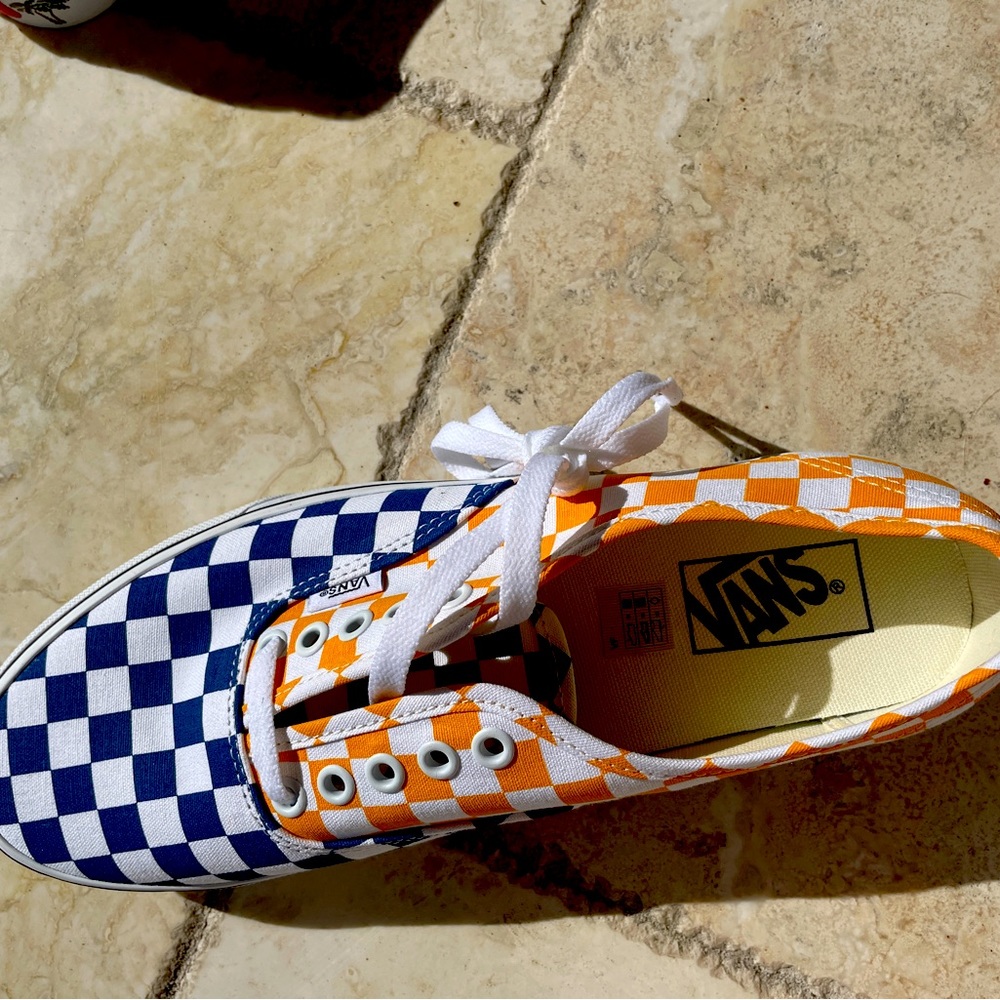Vans Checkerboard Sneakers in Blue, Orange, White